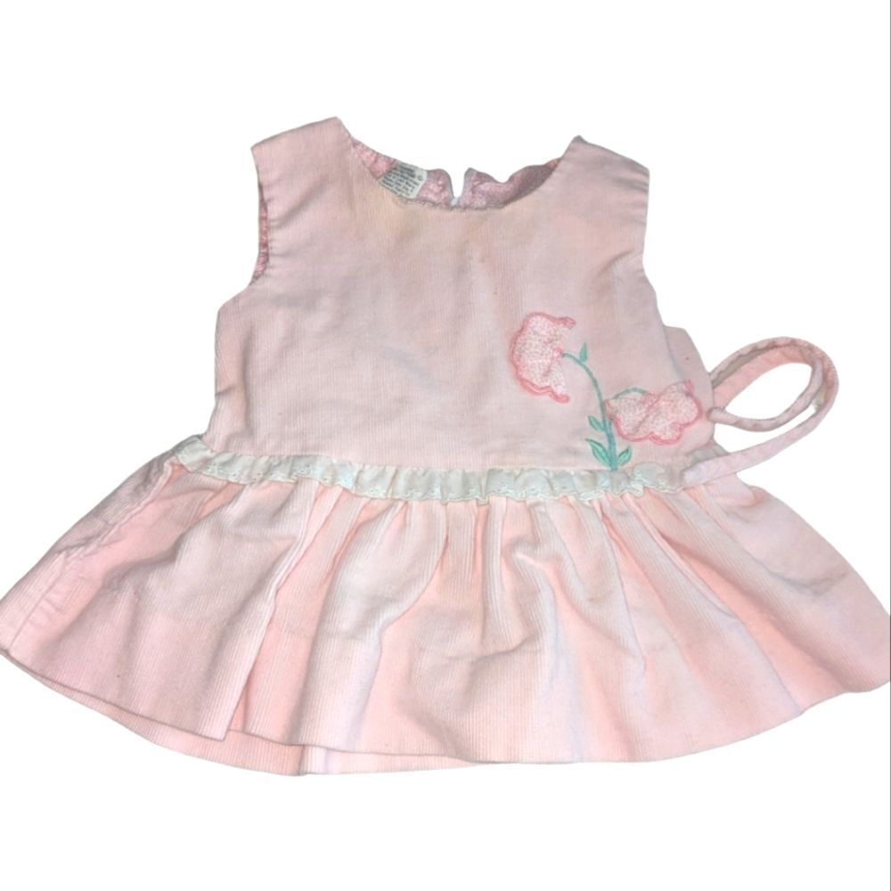 Vintage pink corduroy dress with embroidered flowers size 12 months‎